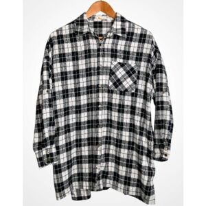 Axis Apparel Classic Black & White Plaid Button Down Tunic Side Pockets S/M
